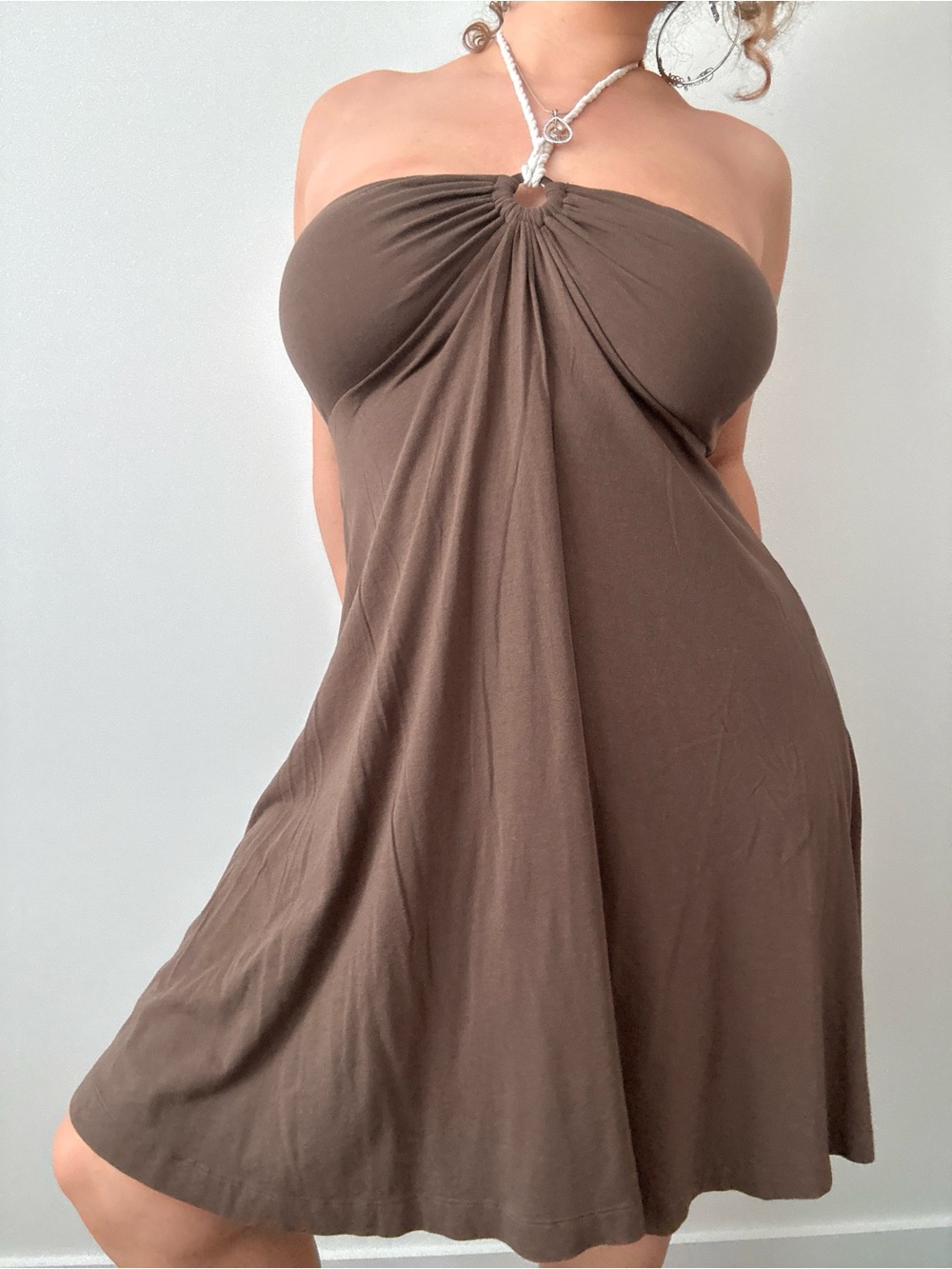 brown o ring halter dress